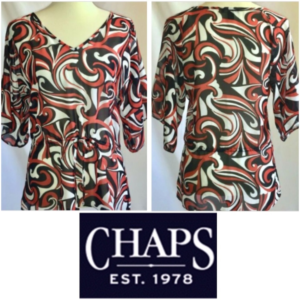 Chaps Top Blouse Batwing Slv Orange Drawstring L